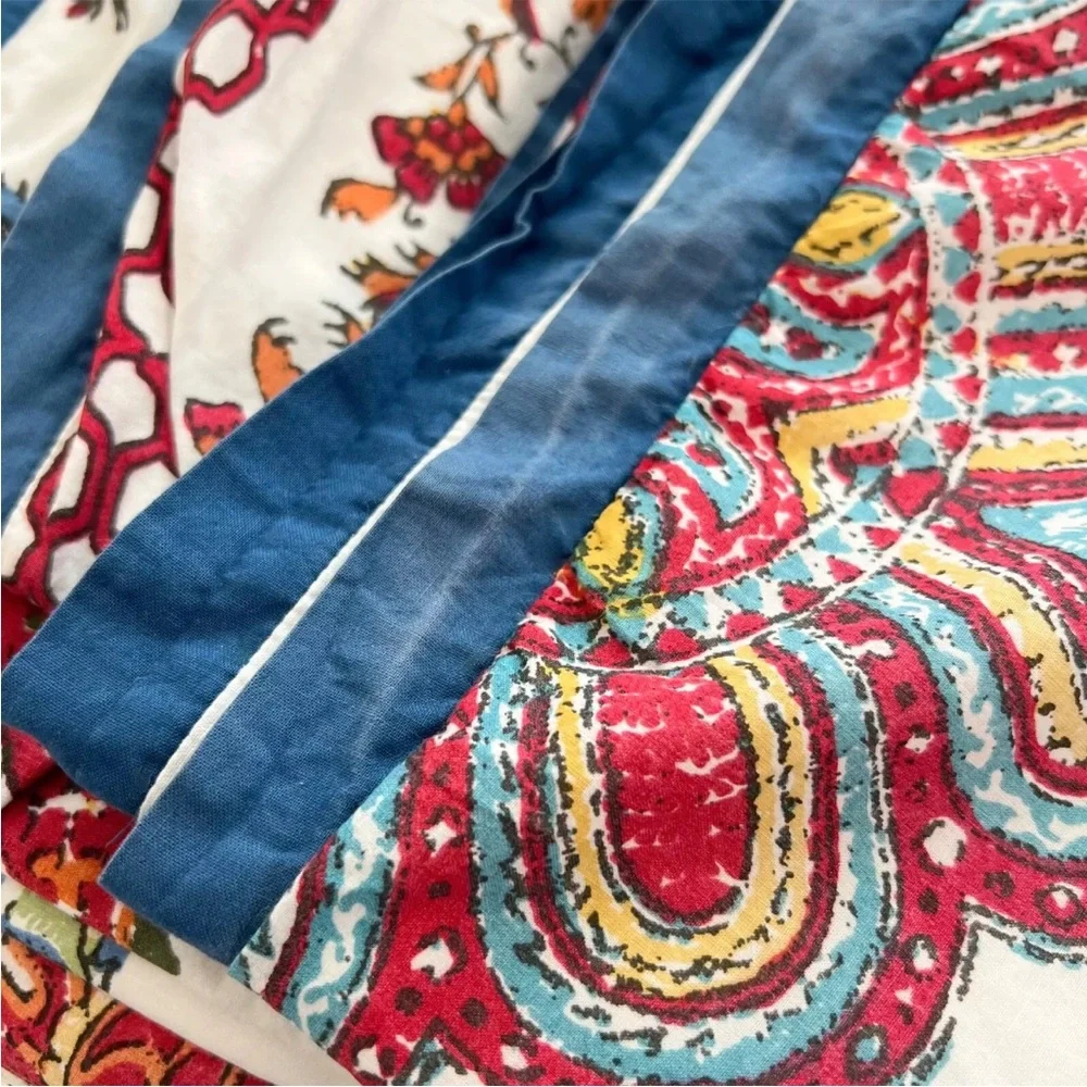 Pottery Barn Aurora Medallion Queen Duvet Cover Floral Paisley Red Blue White PB